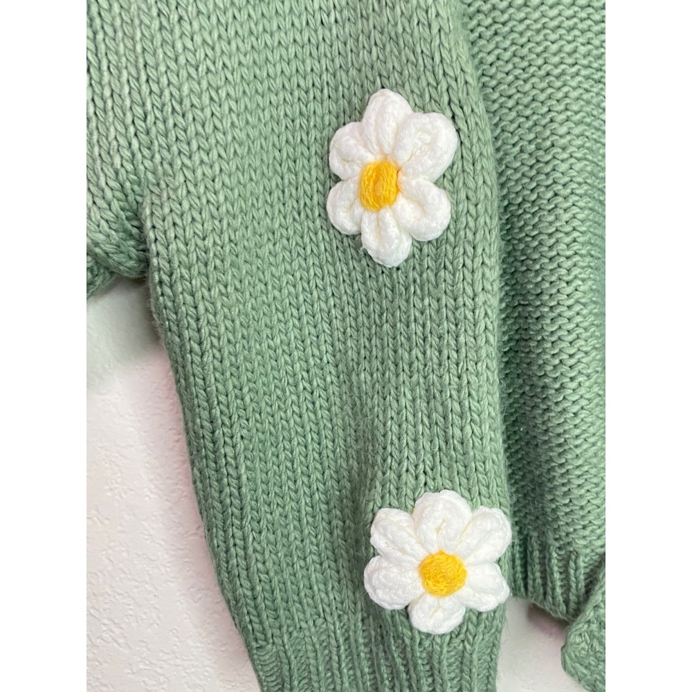 Altard State Sage Green Daisy Crochet Chunky Knit Cardigan Sweater Large BSW2406 - Picture 3 of 7